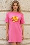 Elbisee Women's Red Oversize T-Shirt Dress – Yellow Red Rose Print