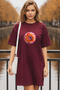 Elbisee Women's Red Oversize T-Shirt Dress – Orange Floral Pattern