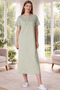 New Season Green Summer Crew Neck Short Sleeve Buttoned 100% Cotton Plus Size Nightgown - 3