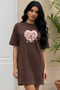 Elbisee Women's Red Oversize T-Shirt Dress – Heart Rose Pattern