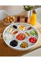 51 cm Metal Tray with Wooden Handle Round Tea Tray - Presentation Coffee Tray White with Wooden Handle - 2