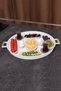 51 cm Metal Tray with Wooden Handle Round Tea Tray - Presentation Coffee Tray White with Wooden Handle