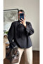 Black Ruffle Detail Padded Shoulders Blouse - 1016 - 4
