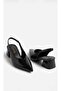 Women's Black Patent Leather Pointed Toe Open Back Slip on Block Heeled Shoes - 2