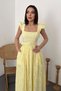 Square Neck Premium Brode Fisto Dress with Belt and Lace