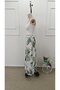 Women's Rope Strap Round Neck Short Viscose Blouse and Patterned Slit Single Jersey Skirt Double Set - 8