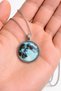 Blue Moon Patterned Round Glass Necklace Unisex Metal Chain 60 cm - 4