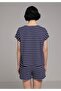 Regular Fit Round Neck Striped Women's Navy Blue Short Sleeve T-Shirt - 2