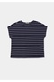 Regular Fit Round Neck Striped Women's Navy Blue Short Sleeve T-Shirt - 5