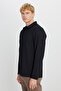 Men's Black Standard Fit Polo Collar Jacquard Stretchy Long Sleeve T-Shirt - 3