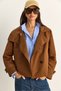 Women's Tan Stand Collar Lined Short Trench Coat with Pocket Detail 2081 60283980 - 2