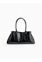 Wrinkled Textured Black Shk317 Faux Leather, 3 Compartments, Zippered, Lined, Hand, Arm and Shoulder Bag - 3