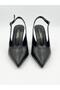 Women's Black Leather Matte Buckle Pointed Toe Stylish Classic Heeled Shoes - 2