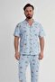 Men's Blue Lyc Suprem Shirt Collar Buttoned Short Sleeve Pajama Top