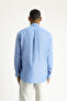 Long Sleeve Regular Fit Patterned Linen Shirt - 5