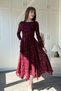 Velvet Floral Embroidered Asymmetrical Midi Burgundy Dress - 3