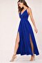 Women's Rope Strap Double Breasted Crepe Long Dress with Slit Detail - 3