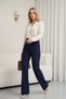Buttoned Elastic Waist Lycra Crepe Long Palazzo Trousers - Navy Blue - 4