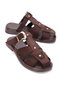 Women's Suede Buckle Detailed Slippers 6360 Brown Suede