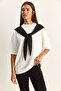 Women's White Black Shawl Detailed Oversize Basic T-Shirt 1094 60286118 - 2