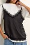 Women's White Black Lace Satin Detailed Layered Look T-Shirt 1084 60286103 - 5