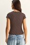 Women's Brown-Beige Crew Neck Polka Dot Short Sleeve Lycra Crop T-Shirt 6137 60286127 - 5