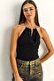 Women's Black Halter Neck Blouse with Metal Accessories 2307 60286131 - 3