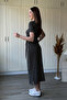 Polka Dot Modal Fabric Waist Tie Midi Black Dress - 5