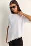 Women's White Crew Neck Lace Detailed Asymmetrical Cut Oversize T-Shirt 2224 60286124 - 3
