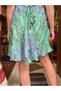 Green Color Gold Detail Halter Neck Backless Short Silk Dress - 6