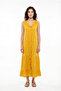 Sleeveless Sea Frilly V-Neck Summer Muslin Long Dress Mustard Hrd