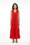 Sleeveless Sea Ruffle V-Neck Summer Muslin Long Dress Red Krmz