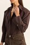 Bitter Brown Padded Cross-Cover Detail Asymmetrical Wide Cuff Poplin Shirt Dg261020 60286096 - 5
