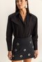 Women's Black Padded Cross-Cover Detailed Asymmetrical Wide Cuff Poplin Shirt Dg261020 60286096 - 6