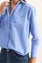 Women's Blue Striped Padded Cross-Cover Detailed Asymmetrical Wide Cuff Shirt Dg261021 60286097 - 5