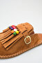 Tan Suede Women's Beaded Tassel Slippers Md1001-122-0006 - 5