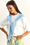Women's White Baby Blue Shawl Detailed Oversize Basic T-Shirt 1094 60286118 - 4