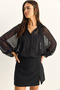 Women's Black Glitter Detailed Bat Sleeve Chiffon Shirt 7622 60286145 - 4