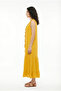 Sleeveless Sea Frilly V-Neck Summer Muslin Long Dress Mustard Hrd - 3