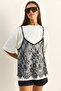 Women's White Lace Detailed Layered Look Basic T-Shirt 1083 60286114 - 5
