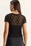 Women's Black Bicycle Collar Short Sleeve Transparent Lace Blouse 6145 60286129 - 6