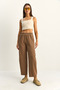 Women's Cappuccino Elastic Waist Pocket Detailed Carrot Cut Linen Trousers 7750 60286110 - 4