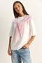 Women's White Pink Shawl Detailed Oversize Basic T-Shirt 1094 60286118 - 4