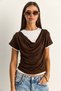 Women's Bitter Coffee Double Layered Look Degaje Collar Short Sleeve T-Shirt 6140 60286132 - 3