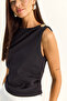Women's Black Metal Accessory Drape Detailed Hidden Zipper Blouse 20206 60286133 - 5
