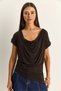 Women's Brown Waist Gathered Detailed Degaje Collar Asymmetrical Cut Blouse 7664 60286126 - 3