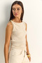 Women's Beige Metal Accessory Waist Draped Detailed Wrap Blouse 2315 60286134 - 6