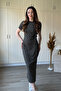 Polka Dot Modal Fabric Waist Tie Midi Black Dress - 4