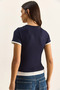 Women's Navy Blue Double Layered Look Degaje Collar Short Sleeve T-Shirt 6140 60286132 - 6