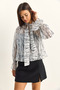 Women's White Gathered Sleeve Detailed Tie-Collar Patterned Chiffon Blouse 1033 60286091 - 4